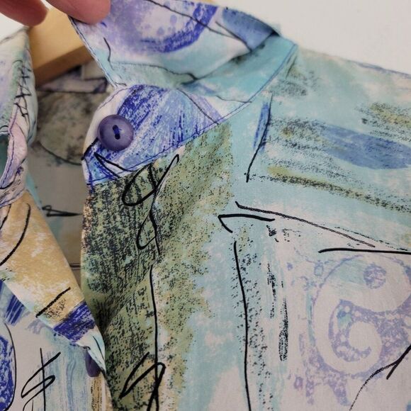 Vintage The Limited Sz XS Abstract Art Print Oversized Silk Blouse Shirt 90s - Picture 8 of 11